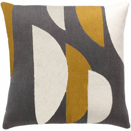 Judy Ross Textiles Hand-Embroidered Chain Stitch Slice Throw Pillow dark grey/cream/curry
